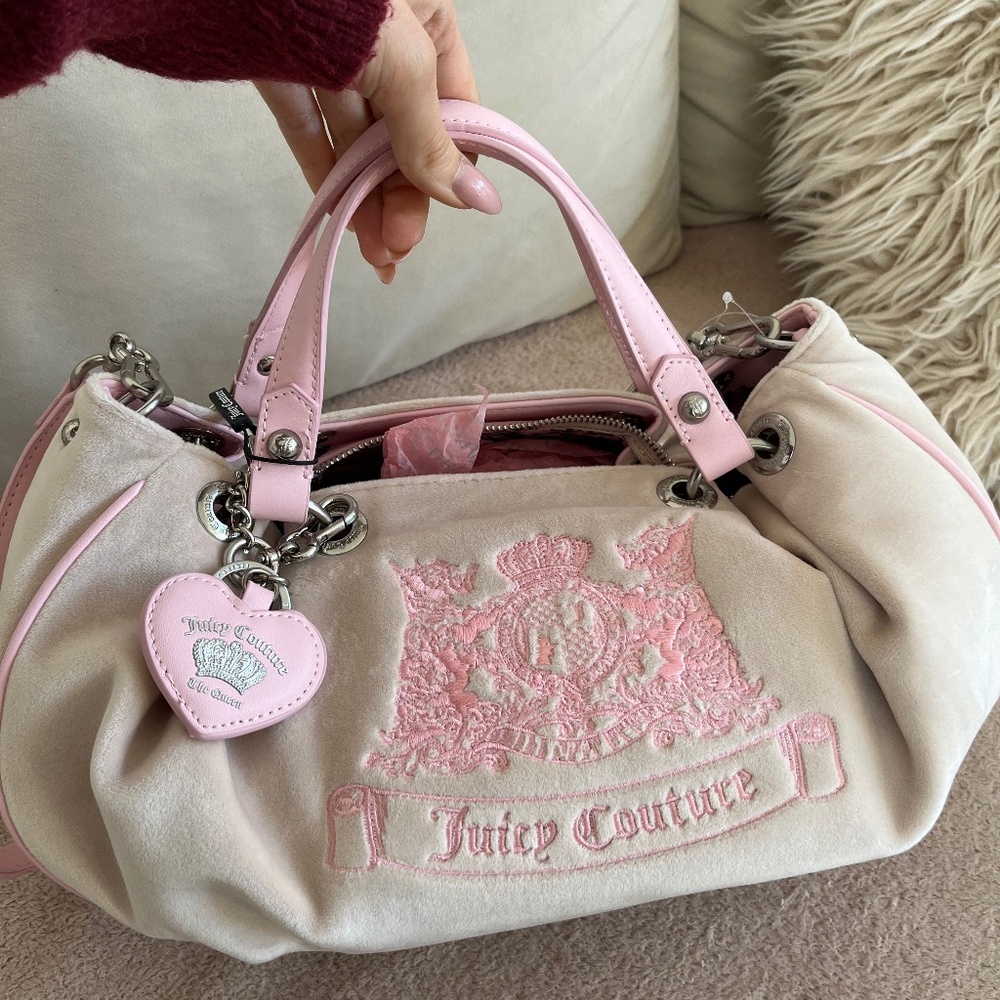 RARE JUICY COUTURE Twig Dogs double handle Pink Bag + Purse Y2K Scottie dog hobo
